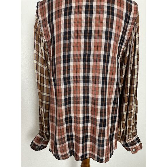 Free People Button Down Shirt Plaid Embroidered Sequin FLAW - Picture 11 of 13